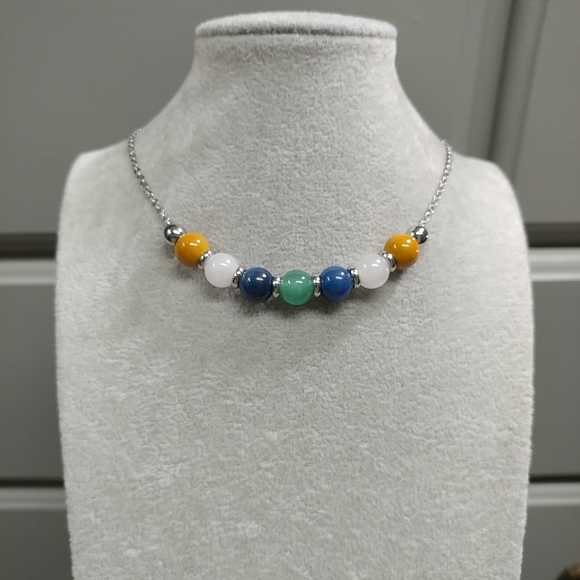 Mookaite Jade Aventurine Beaded Necklace Natural Gemstone Stainless-Steel 19.5" - Picture 3 of 11